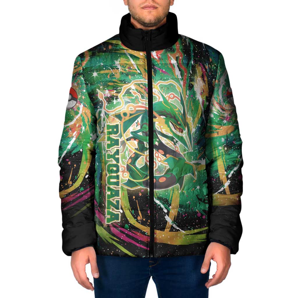 Rayquaza Poké Green Abstract Galaxy Design Padded Jacket Dynamic Swirl Background - The Mazicc