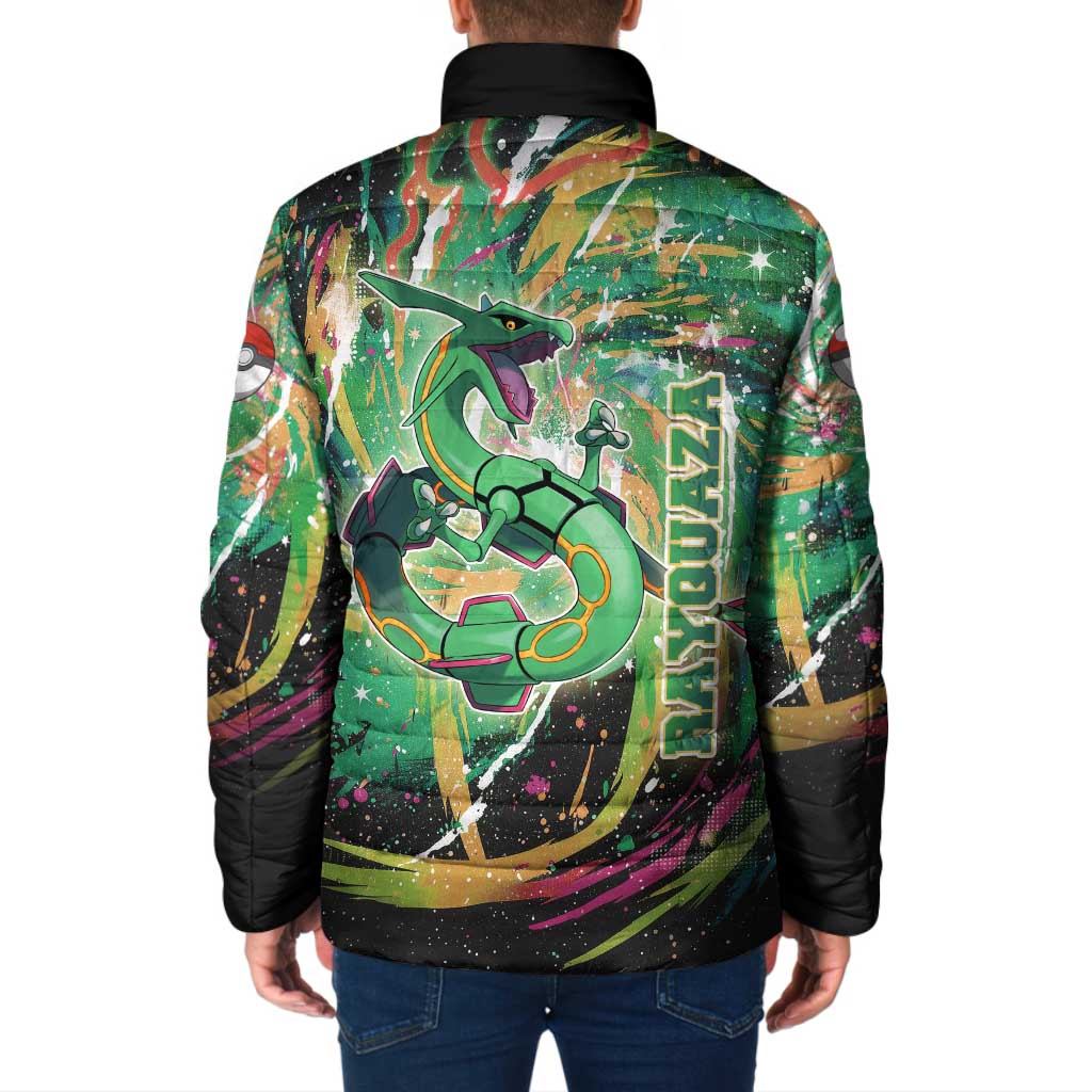 Rayquaza Poké Green Abstract Galaxy Design Padded Jacket Dynamic Swirl Background - The Mazicc