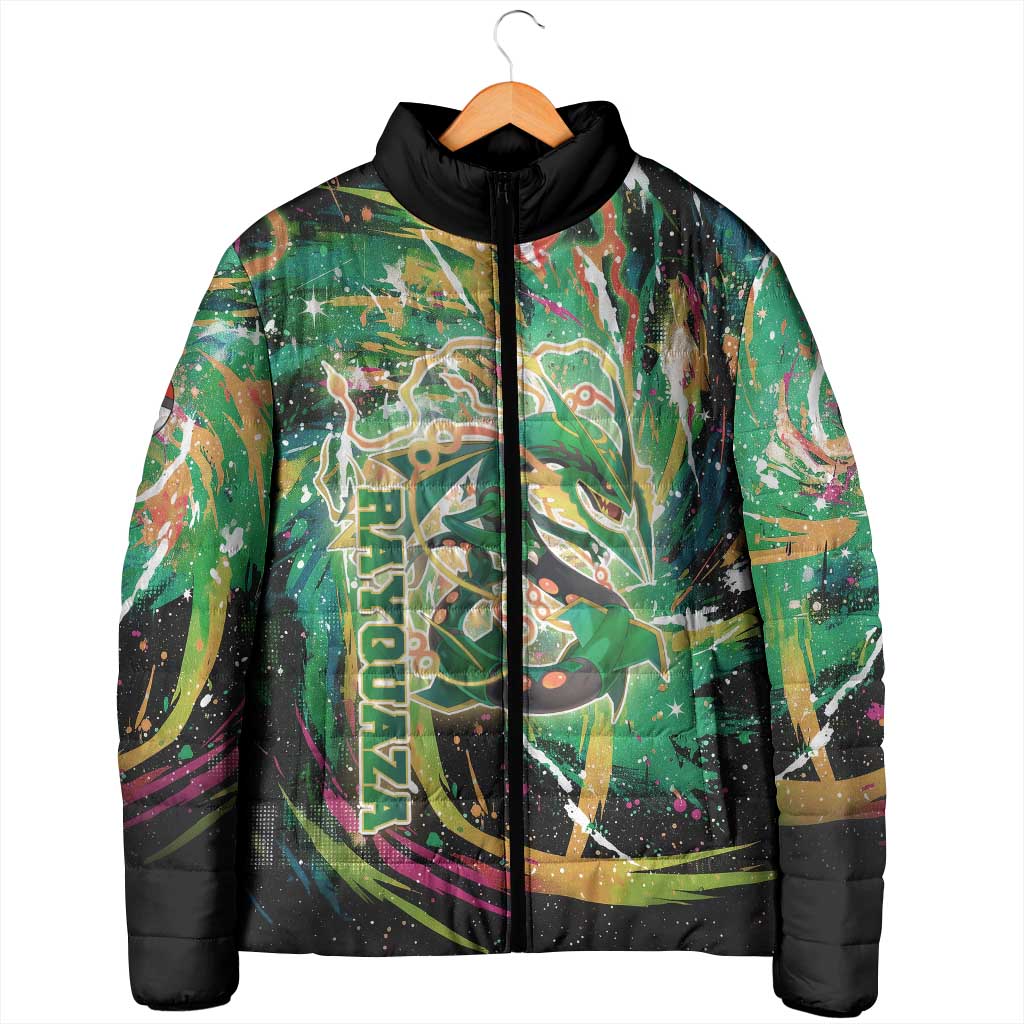 Rayquaza Poké Green Abstract Galaxy Design Padded Jacket Dynamic Swirl Background - The Mazicc