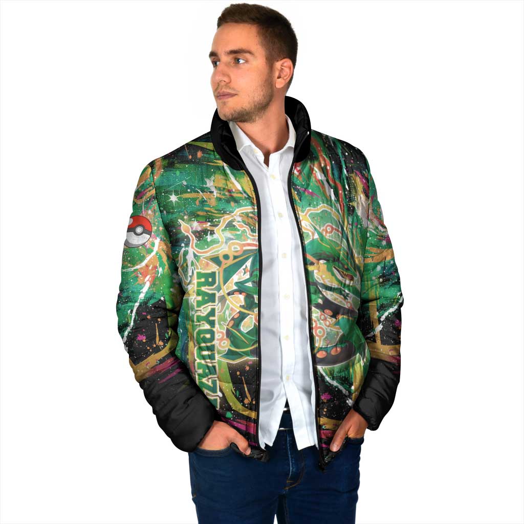 Rayquaza Poké Green Abstract Galaxy Design Padded Jacket Dynamic Swirl Background - The Mazicc