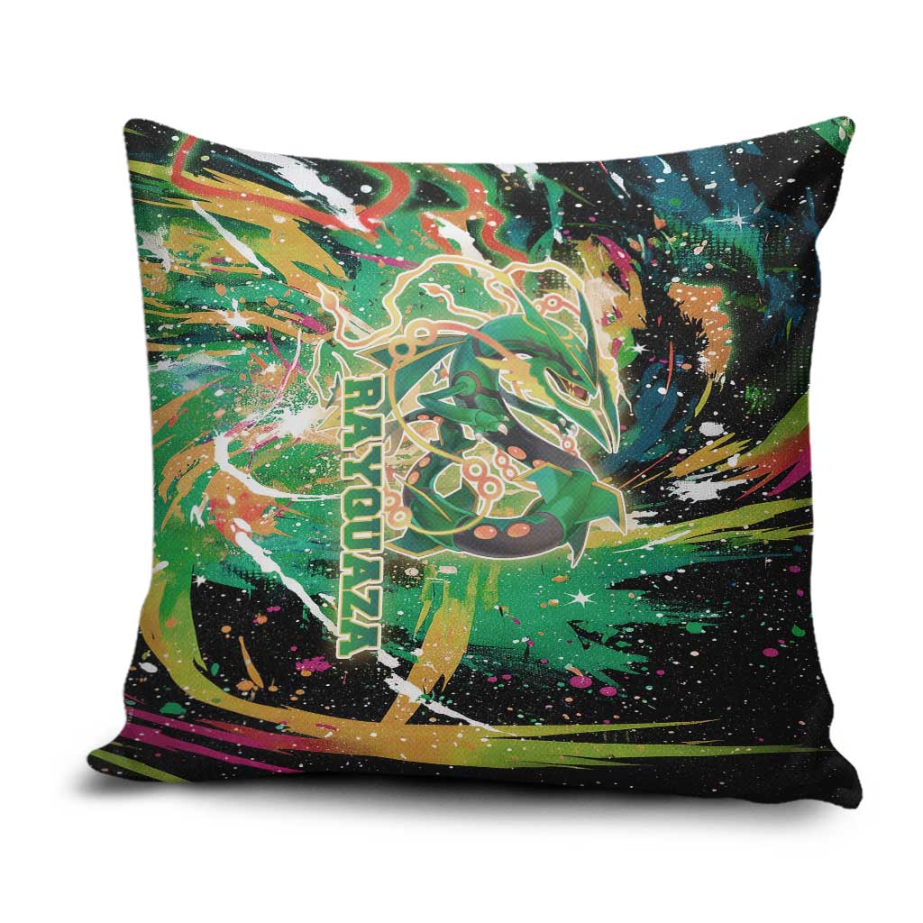 Rayquaza Poké Green Abstract Galaxy Design Pillow Cover Dynamic Swirl Background - The Mazicc