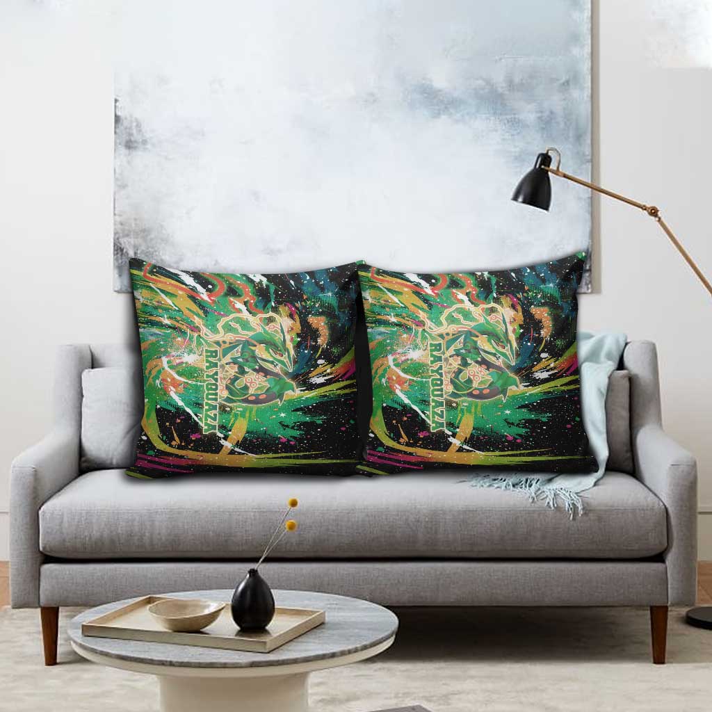Rayquaza Poké Green Abstract Galaxy Design Pillow Cover Dynamic Swirl Background - The Mazicc