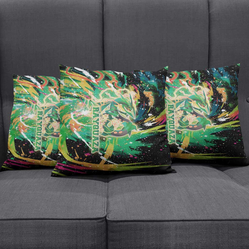 Rayquaza Poké Green Abstract Galaxy Design Pillow Cover Dynamic Swirl Background - The Mazicc