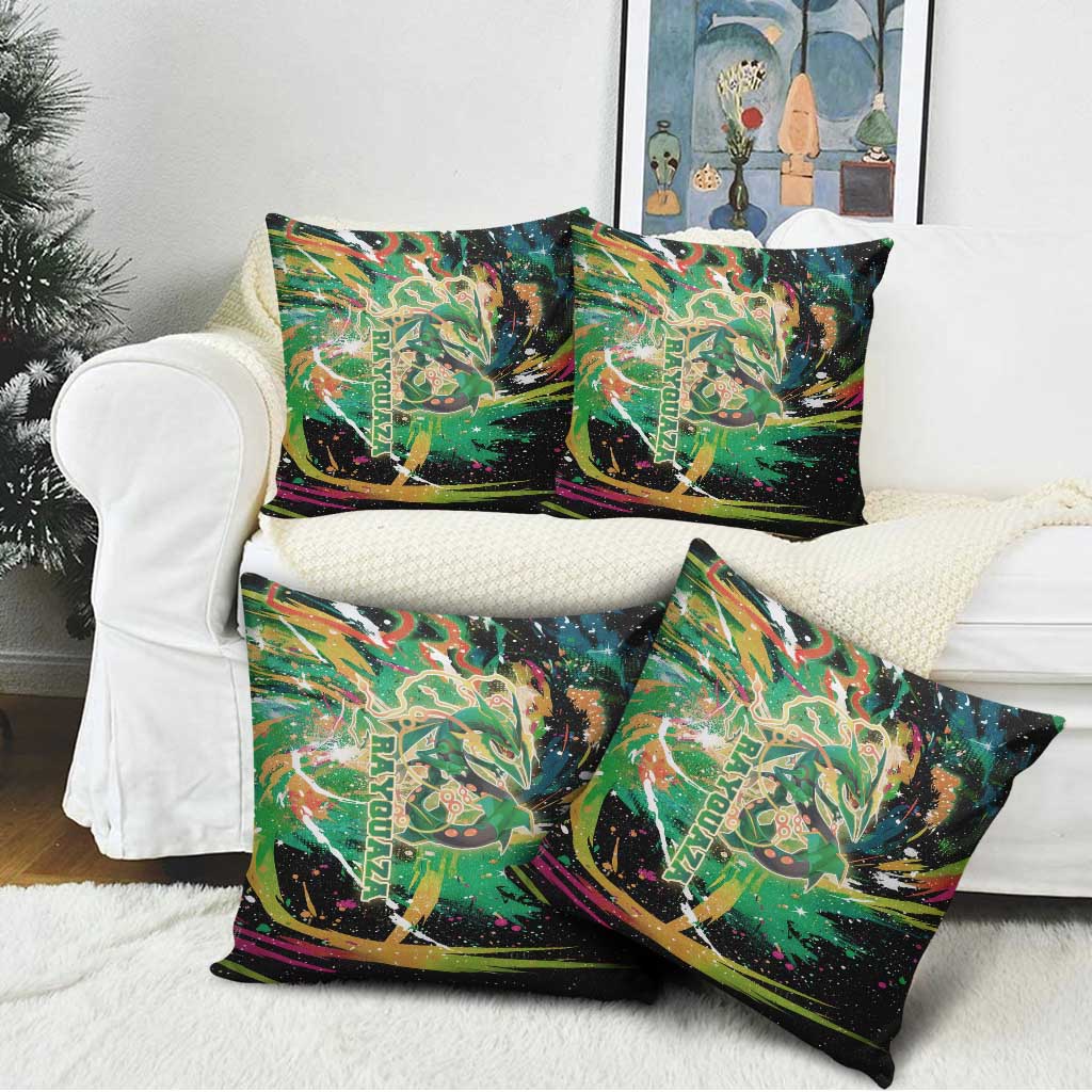 Rayquaza Poké Green Abstract Galaxy Design Pillow Cover Dynamic Swirl Background - The Mazicc