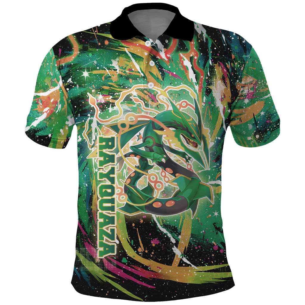 Rayquaza Poké Green Abstract Galaxy Design Polo Shirt Dynamic Swirl Background - The Mazicc