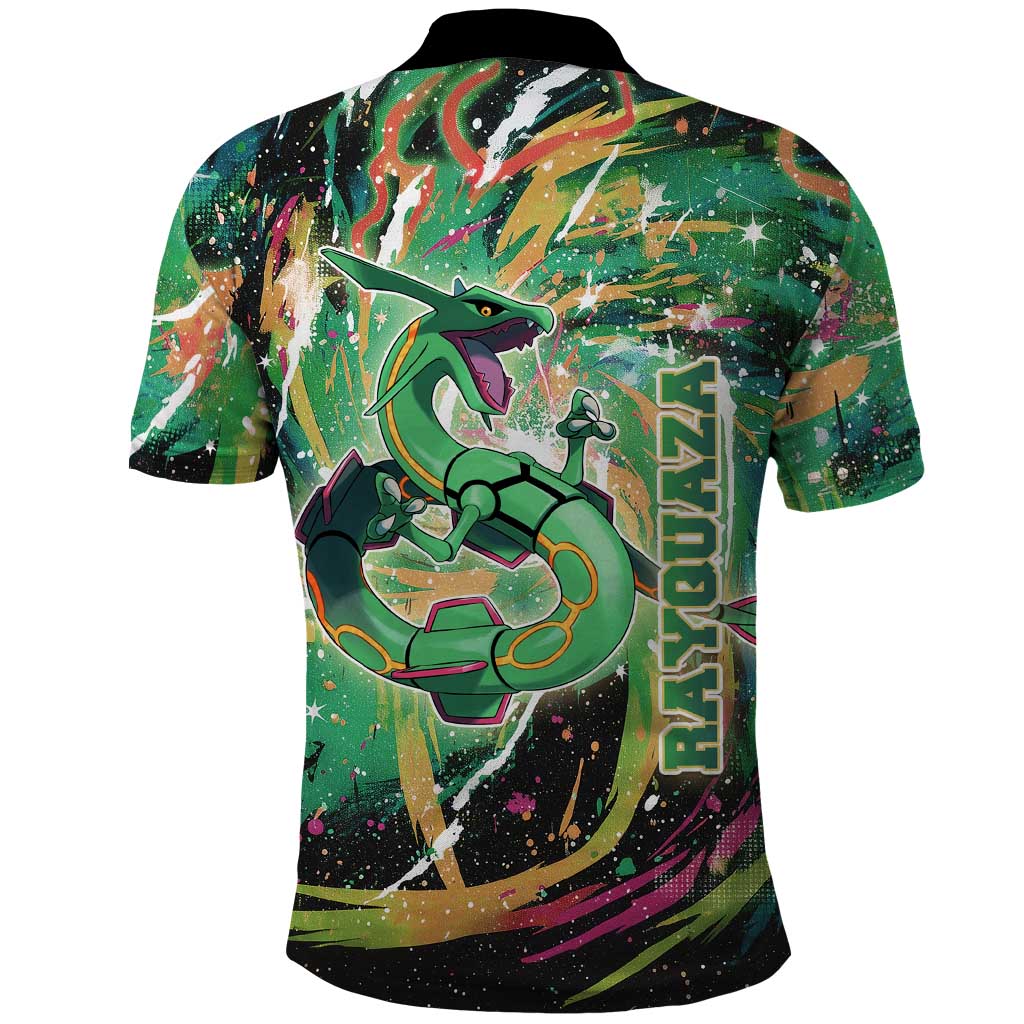 Rayquaza Poké Green Abstract Galaxy Design Polo Shirt Dynamic Swirl Background - The Mazicc