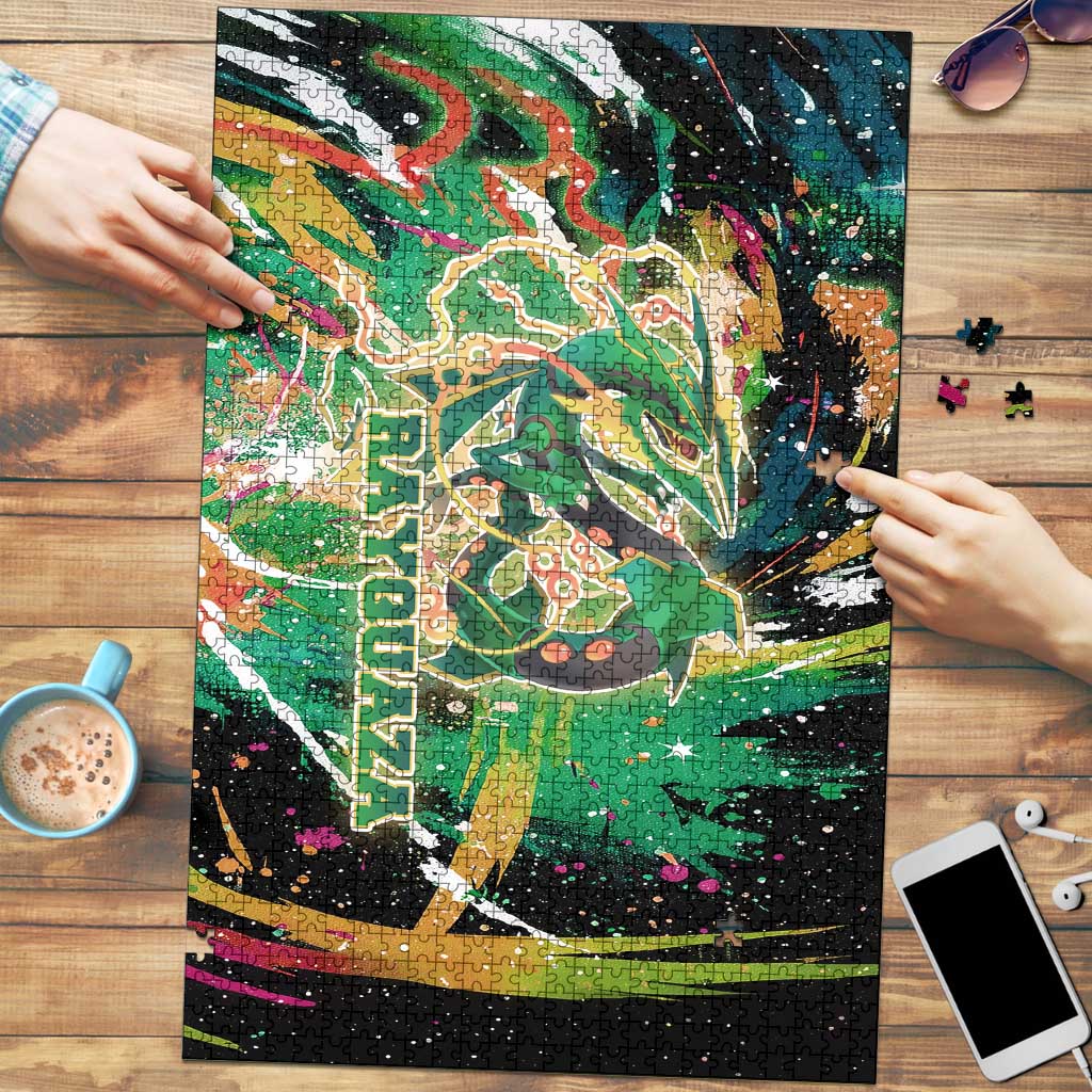 Rayquaza Poké Green Abstract Galaxy Design Puzzle Dynamic Swirl Background - The Mazicc