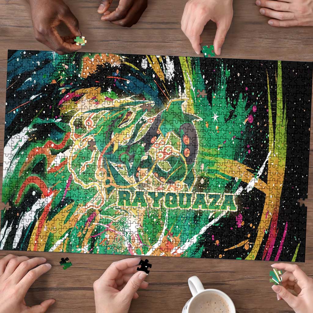 Rayquaza Poké Green Abstract Galaxy Design Puzzle Dynamic Swirl Background - The Mazicc