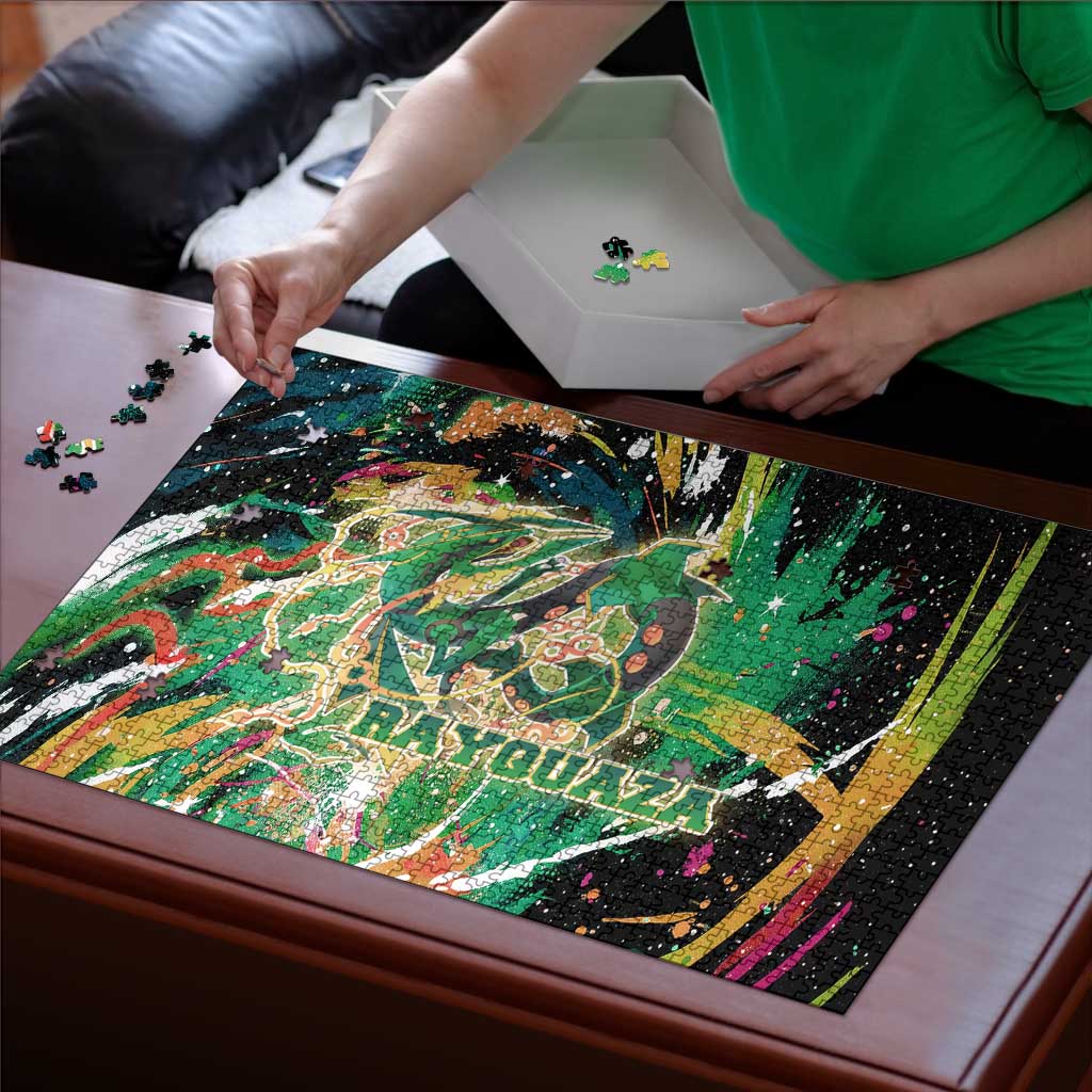 Rayquaza Poké Green Abstract Galaxy Design Puzzle Dynamic Swirl Background - The Mazicc