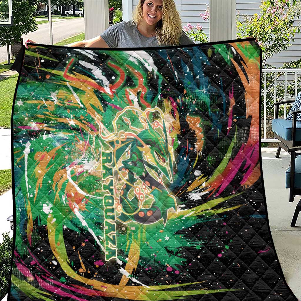 Rayquaza Poké Green Abstract Galaxy Design Quilt Dynamic Swirl Background - The Mazicc