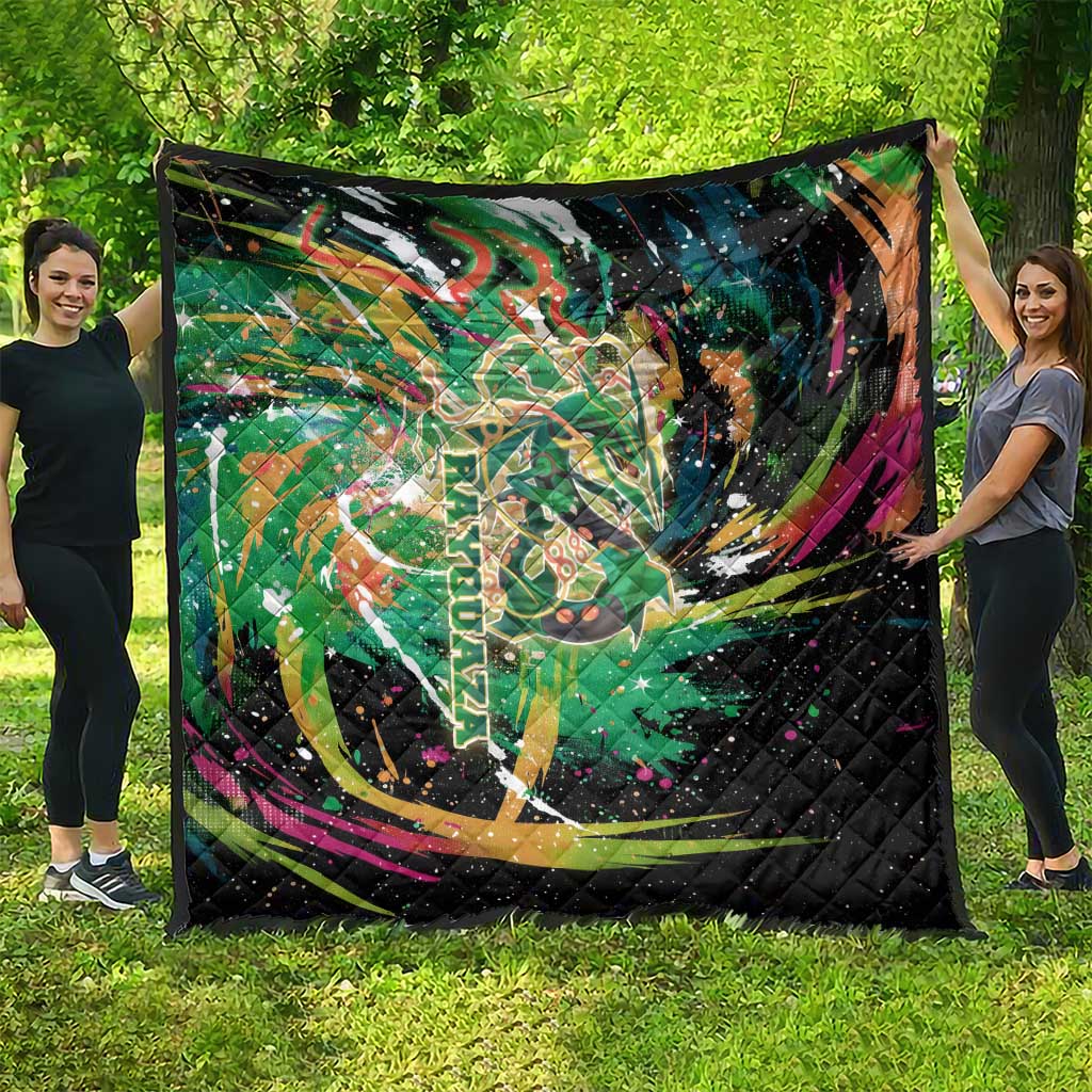 Rayquaza Poké Green Abstract Galaxy Design Quilt Dynamic Swirl Background - The Mazicc