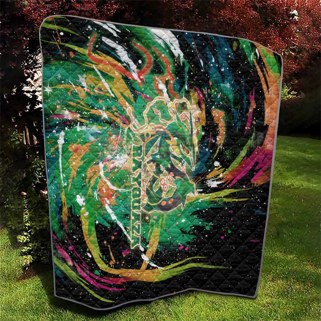 Rayquaza Poké Green Abstract Galaxy Design Quilt Dynamic Swirl Background - The Mazicc