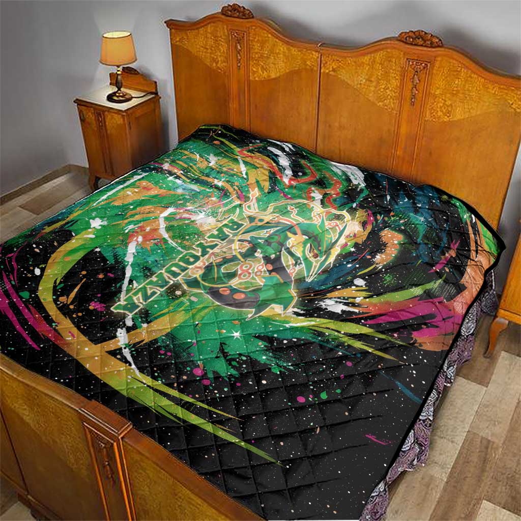 Rayquaza Poké Green Abstract Galaxy Design Quilt Dynamic Swirl Background - The Mazicc