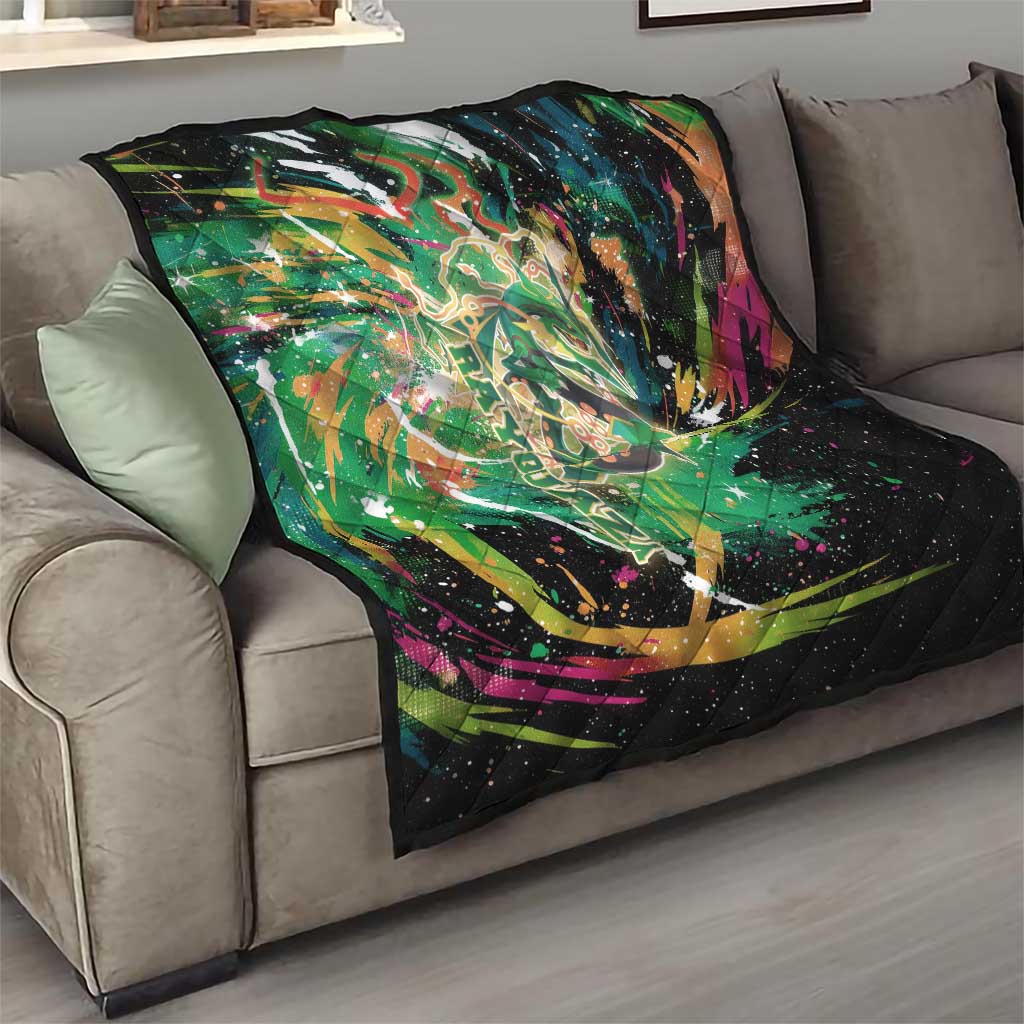 Rayquaza Poké Green Abstract Galaxy Design Quilt Dynamic Swirl Background - The Mazicc