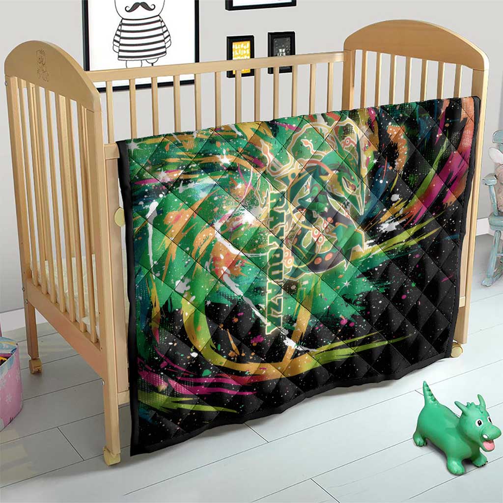 Rayquaza Poké Green Abstract Galaxy Design Quilt Dynamic Swirl Background - The Mazicc