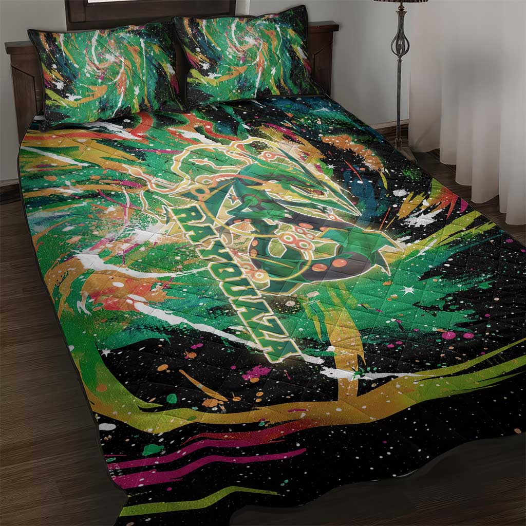 Rayquaza Poké Green Abstract Galaxy Design Quilt Bed Set Dynamic Swirl Background - The Mazicc