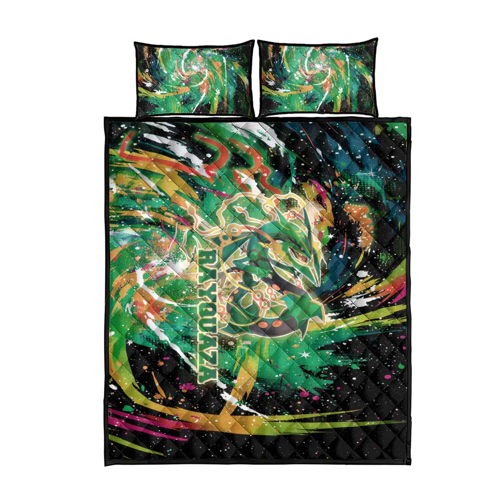 Rayquaza Poké Green Abstract Galaxy Design Quilt Bed Set Dynamic Swirl Background - The Mazicc