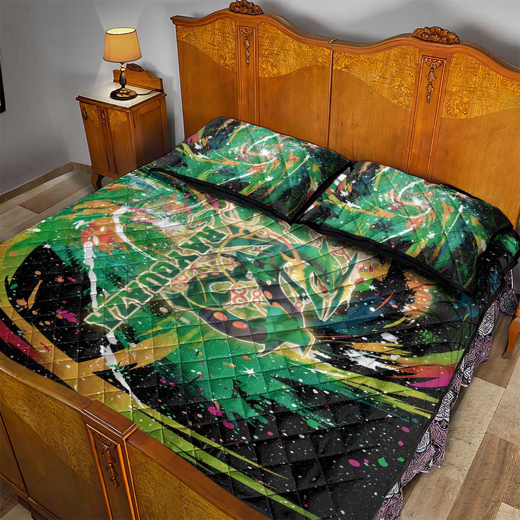 Rayquaza Poké Green Abstract Galaxy Design Quilt Bed Set Dynamic Swirl Background - The Mazicc