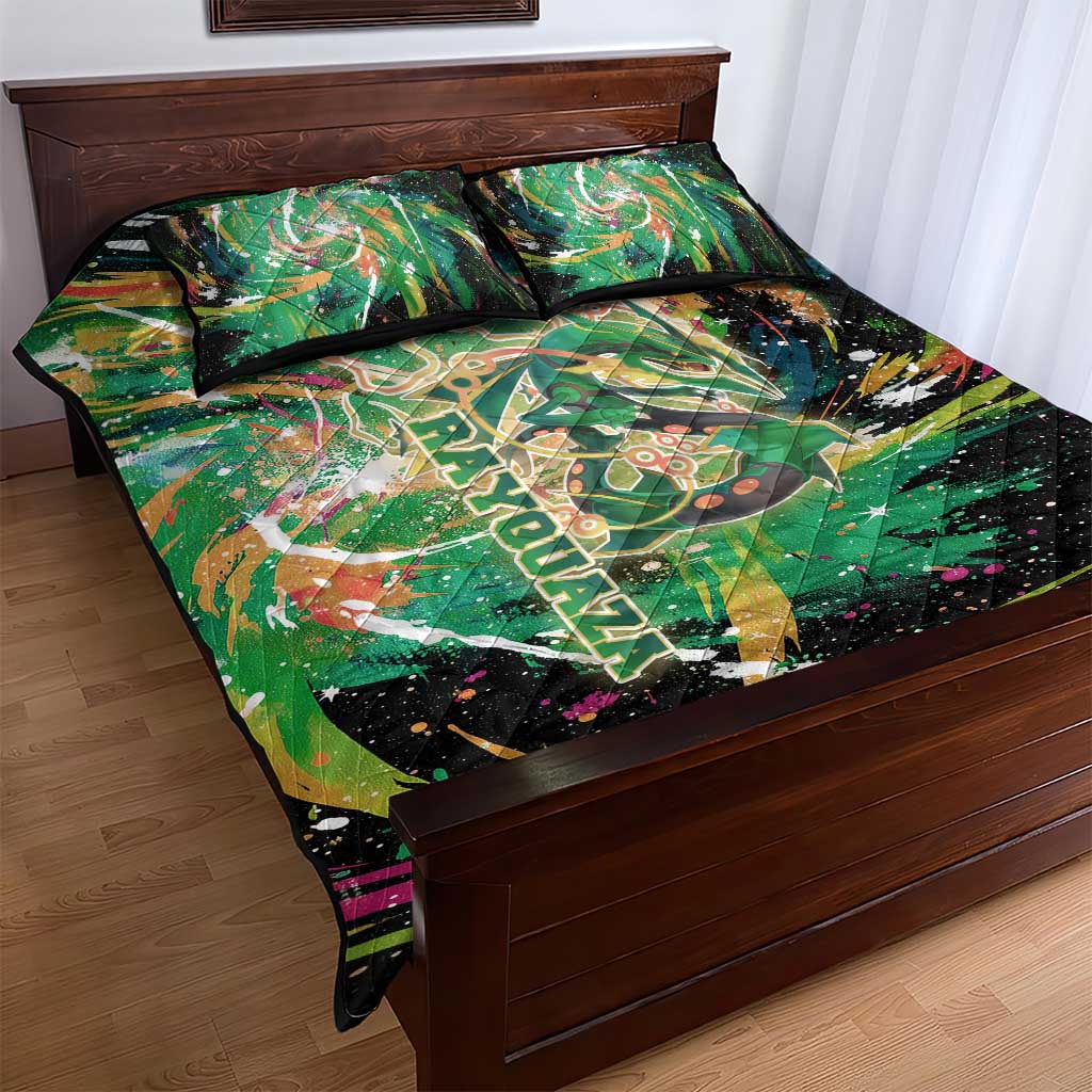 Rayquaza Poké Green Abstract Galaxy Design Quilt Bed Set Dynamic Swirl Background - The Mazicc