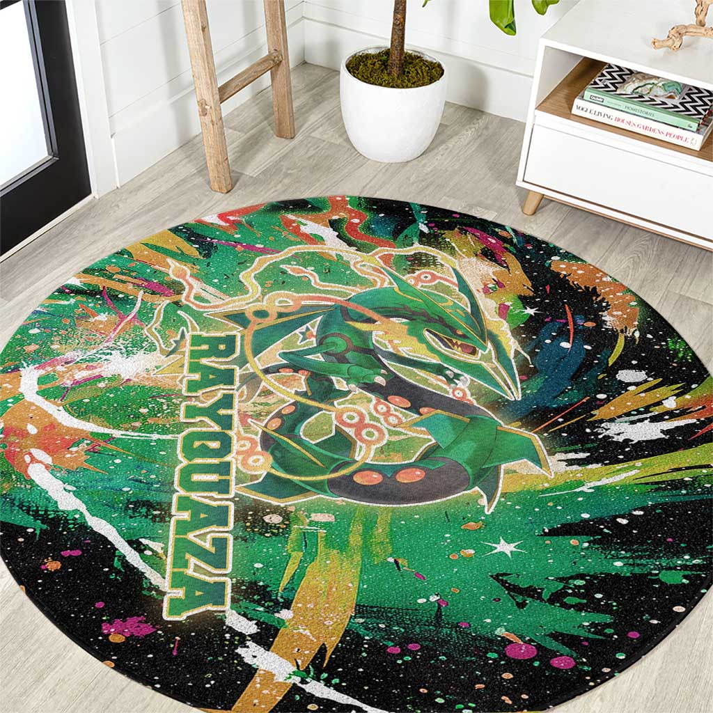 Rayquaza Poké Green Abstract Galaxy Design Round Carpet Dynamic Swirl Background - The Mazicc