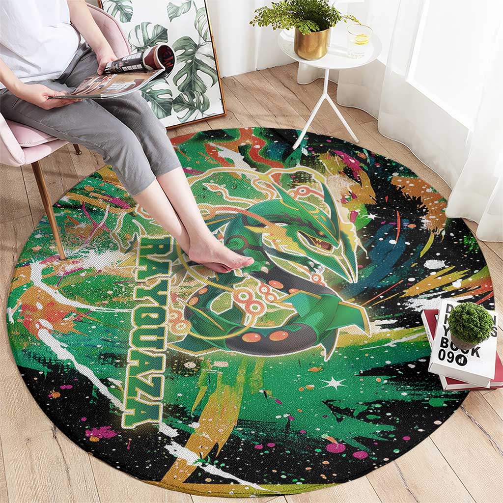 Rayquaza Poké Green Abstract Galaxy Design Round Carpet Dynamic Swirl Background - The Mazicc