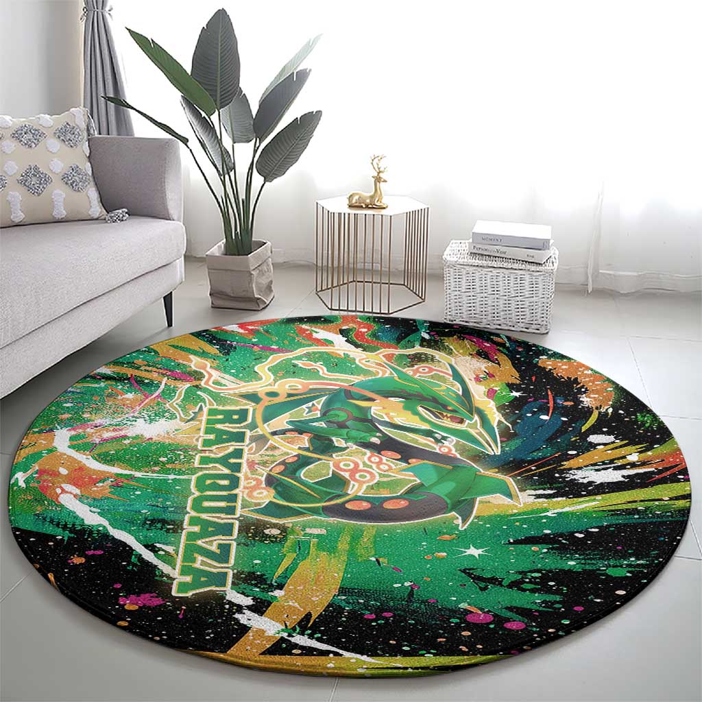 Rayquaza Poké Green Abstract Galaxy Design Round Carpet Dynamic Swirl Background - The Mazicc