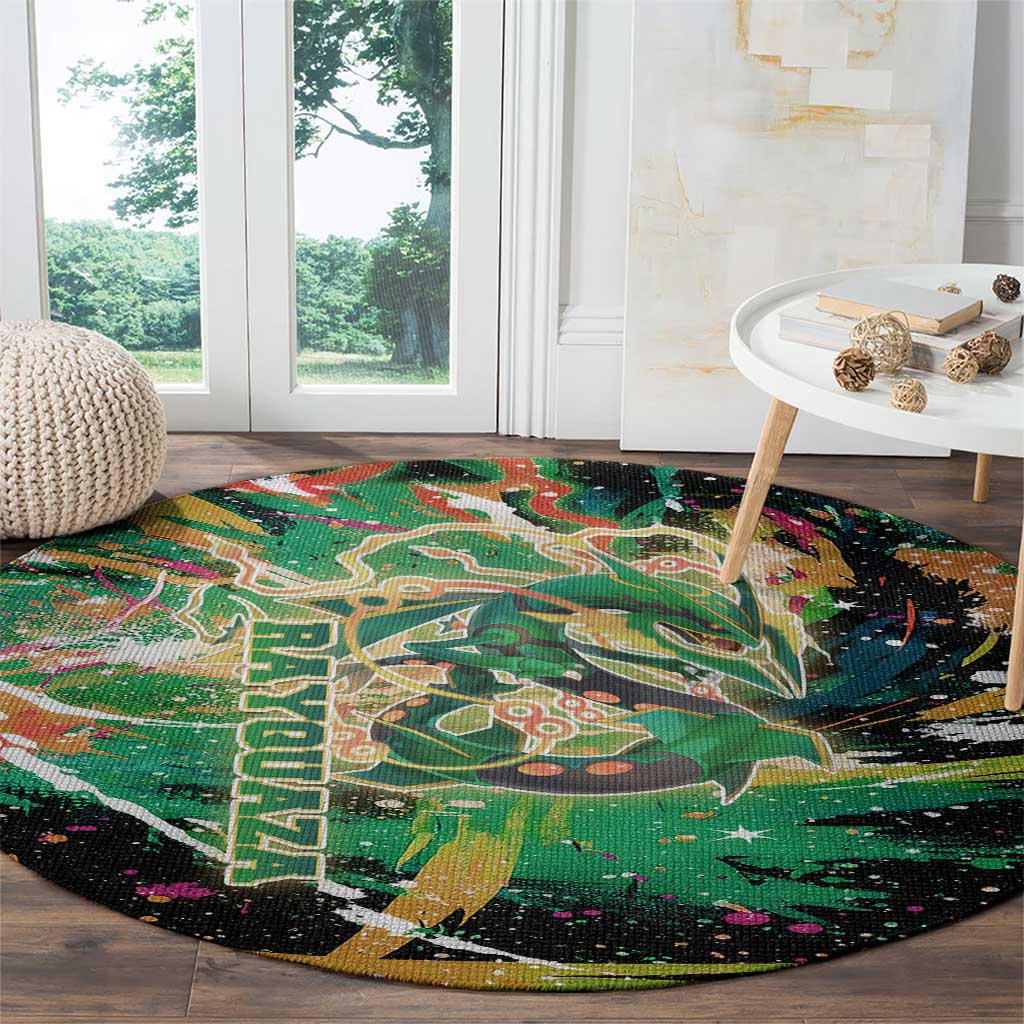 Rayquaza Poké Green Abstract Galaxy Design Round Carpet Dynamic Swirl Background - The Mazicc