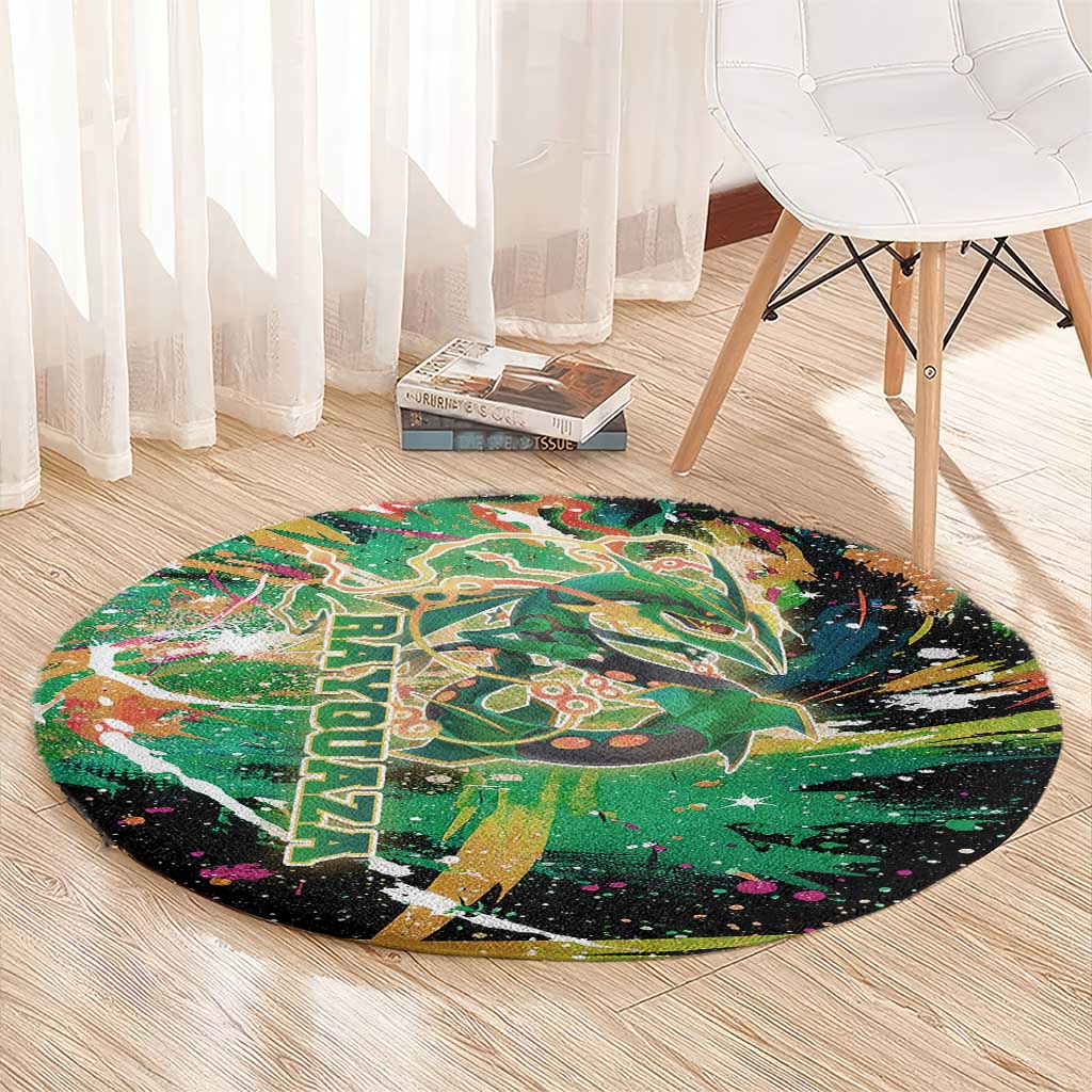 Rayquaza Poké Green Abstract Galaxy Design Round Carpet Dynamic Swirl Background - The Mazicc