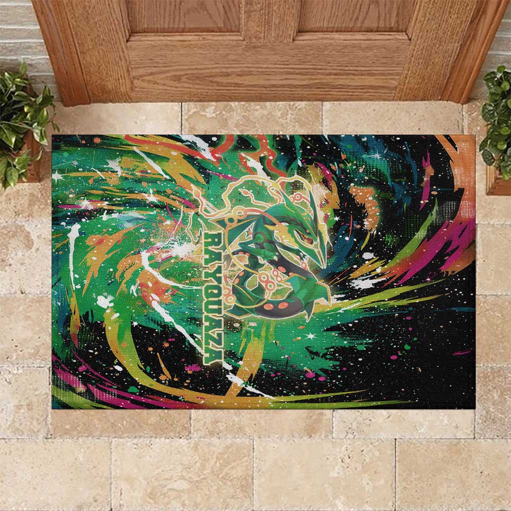 Rayquaza Poké Green Abstract Galaxy Design Rubber Doormat Dynamic Swirl Background - The Mazicc