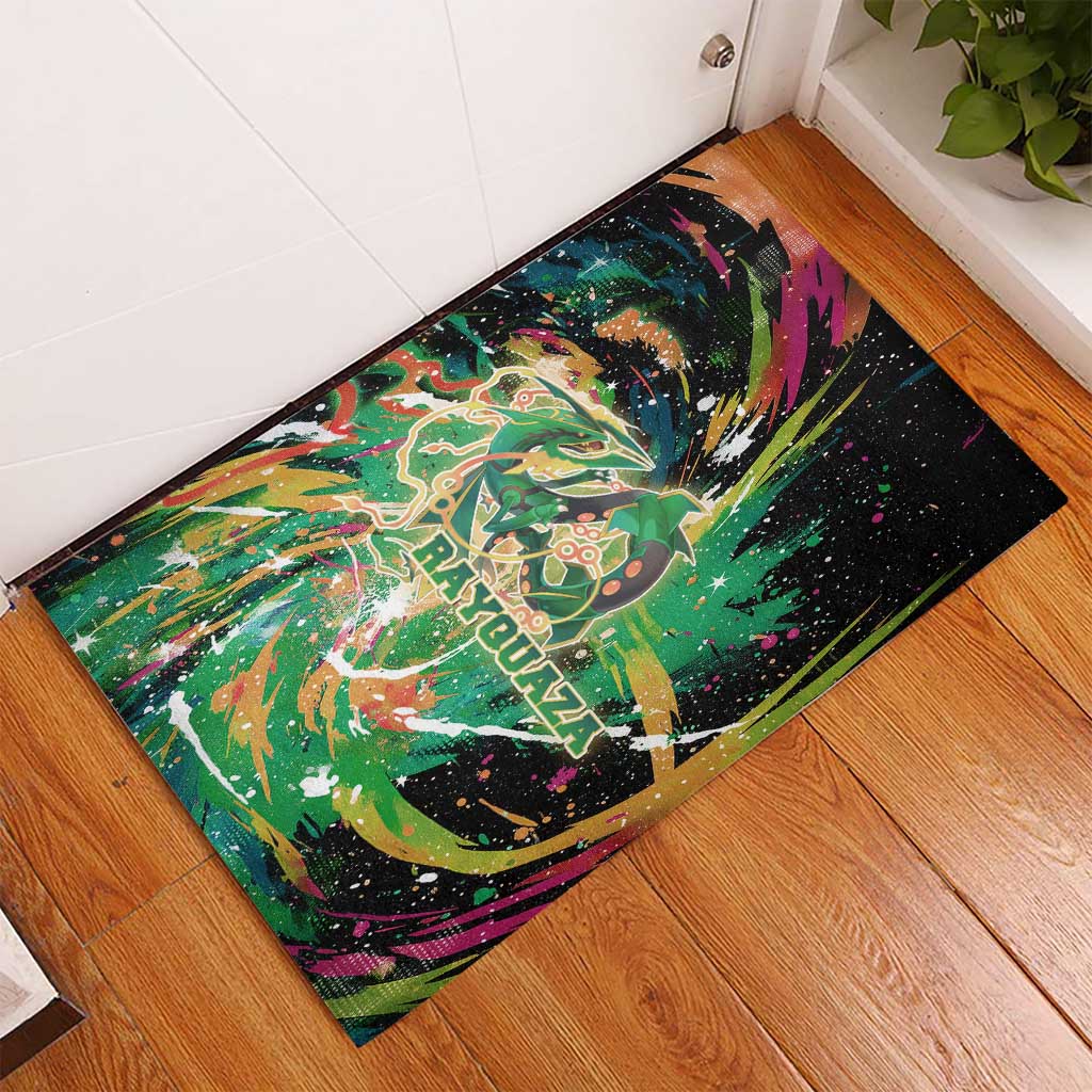 Rayquaza Poké Green Abstract Galaxy Design Rubber Doormat Dynamic Swirl Background - The Mazicc