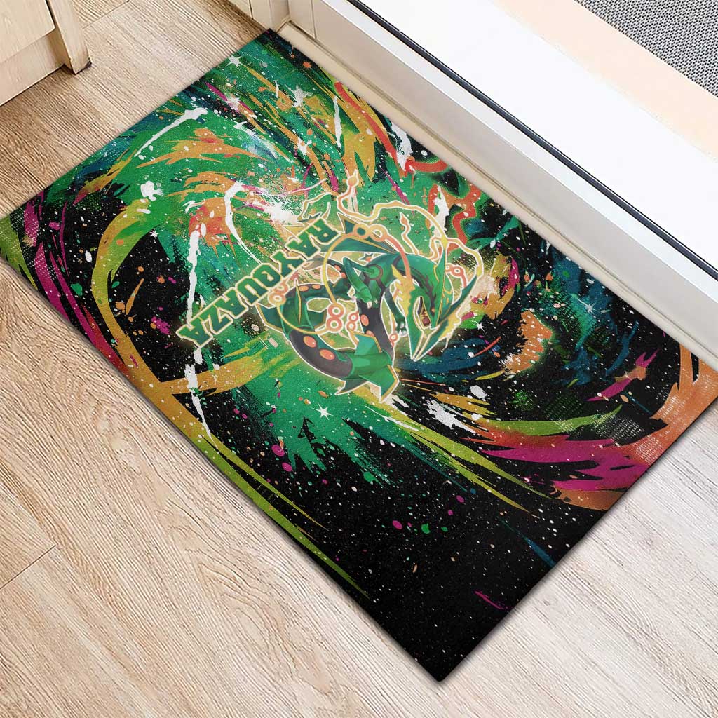 Rayquaza Poké Green Abstract Galaxy Design Rubber Doormat Dynamic Swirl Background - The Mazicc