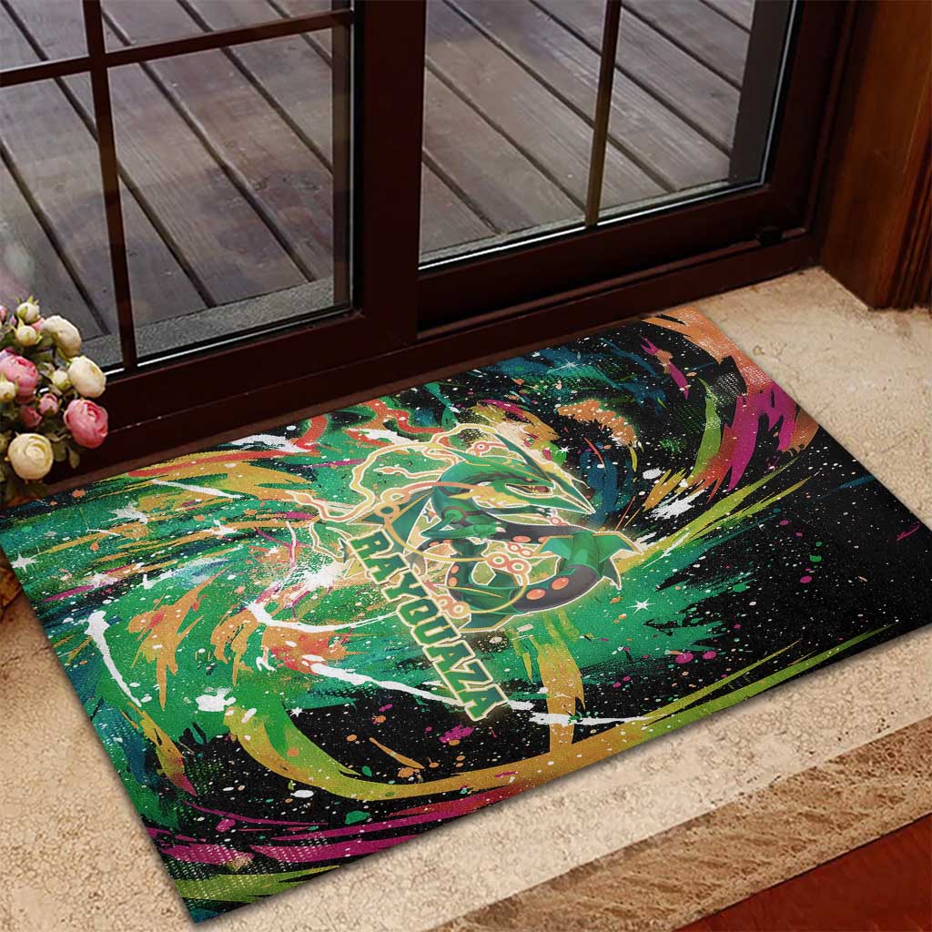 Rayquaza Poké Green Abstract Galaxy Design Rubber Doormat Dynamic Swirl Background - The Mazicc