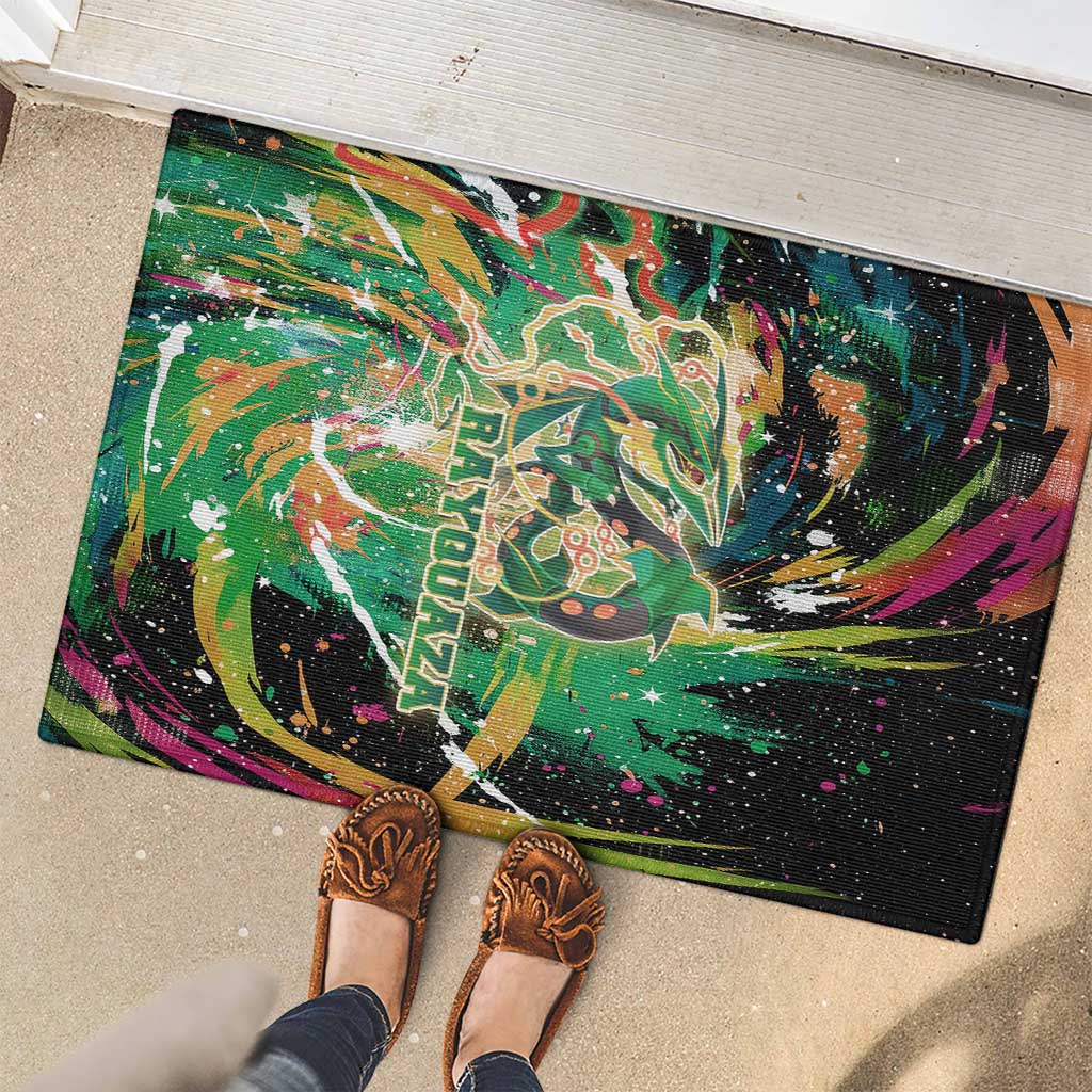 Rayquaza Poké Green Abstract Galaxy Design Rubber Doormat Dynamic Swirl Background - The Mazicc
