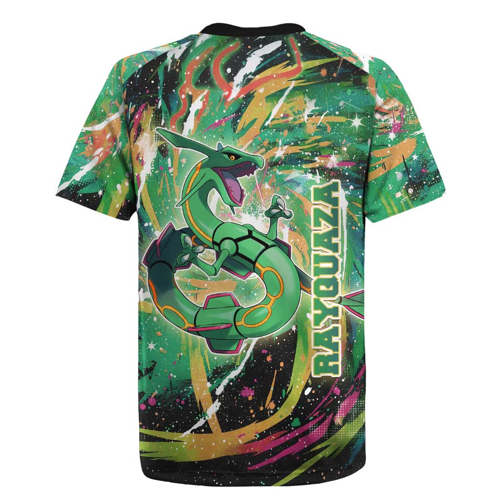 Rayquaza Poké Green Abstract Galaxy Design Rugby Jersey Dynamic Swirl Background - The Mazicc