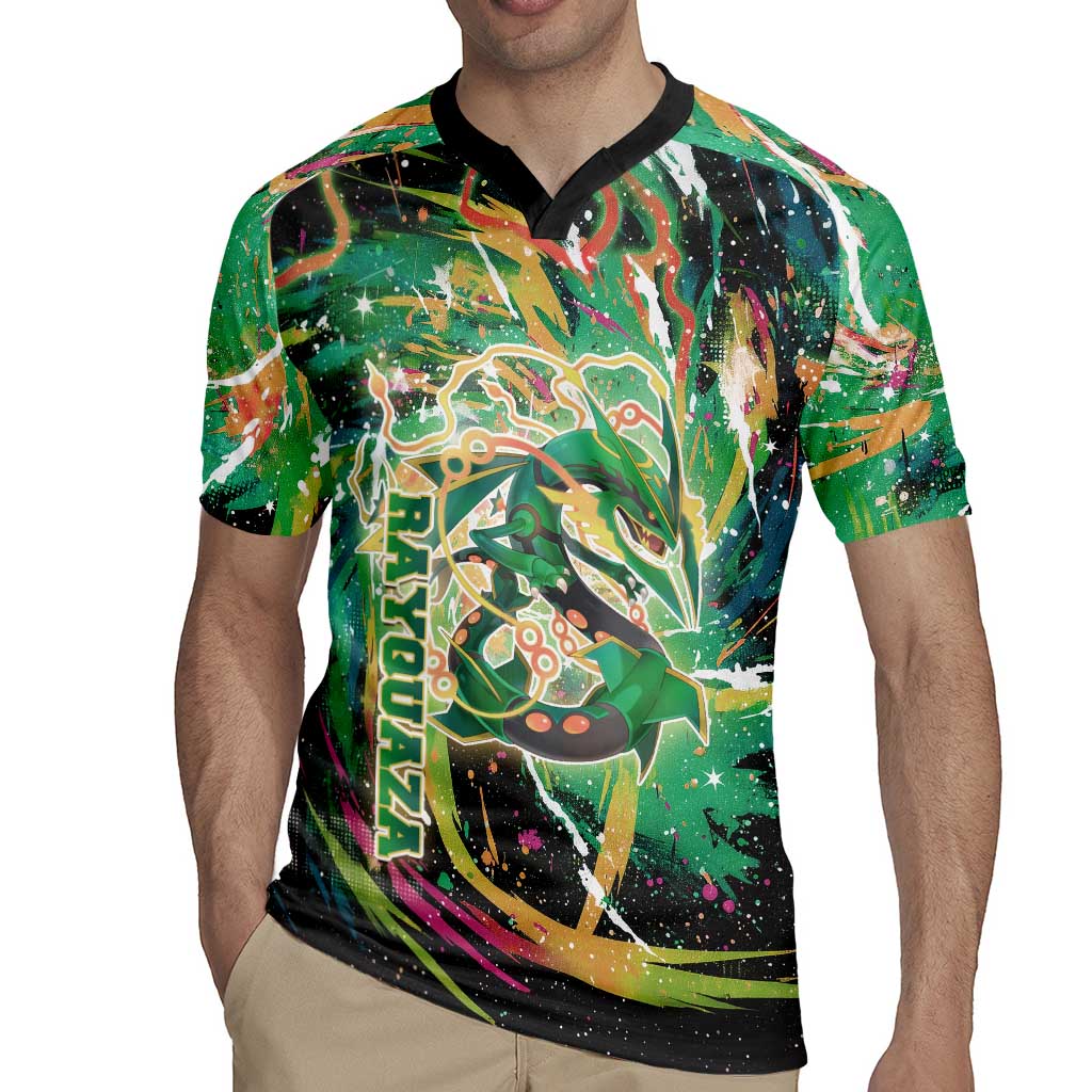 Rayquaza Poké Green Abstract Galaxy Design Rugby Jersey Dynamic Swirl Background - The Mazicc