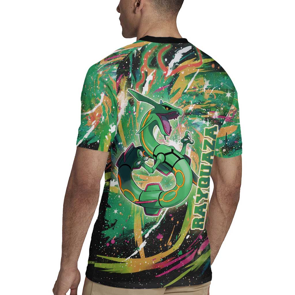 Rayquaza Poké Green Abstract Galaxy Design Rugby Jersey Dynamic Swirl Background - The Mazicc