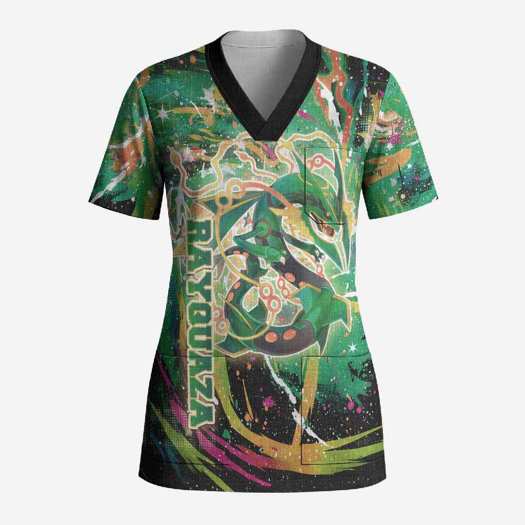 Rayquaza Poké Green Abstract Galaxy Design Scrub Top Dynamic Swirl Background - The Mazicc