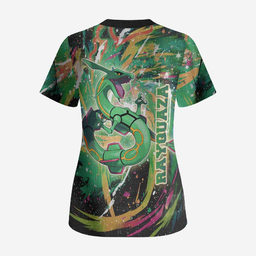 Rayquaza Poké Green Abstract Galaxy Design Scrub Top Dynamic Swirl Background - The Mazicc