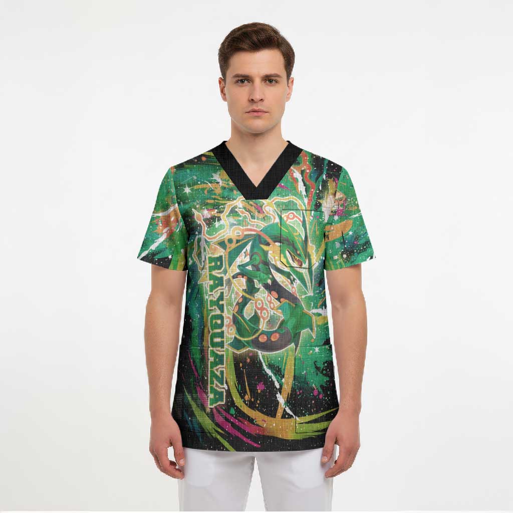 Rayquaza Poké Green Abstract Galaxy Design Scrub Top Dynamic Swirl Background - The Mazicc