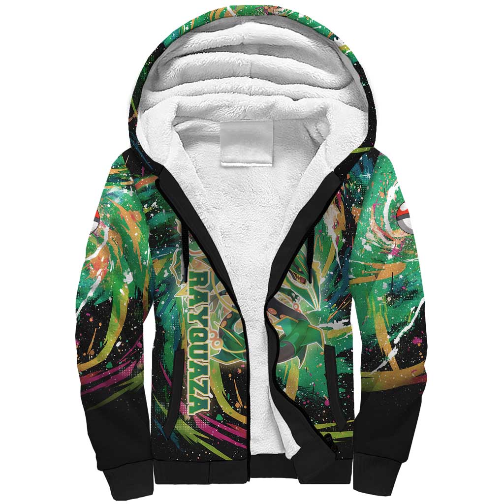 Rayquaza Poké Green Abstract Galaxy Design Sherpa Hoodie Dynamic Swirl Background - The Mazicc
