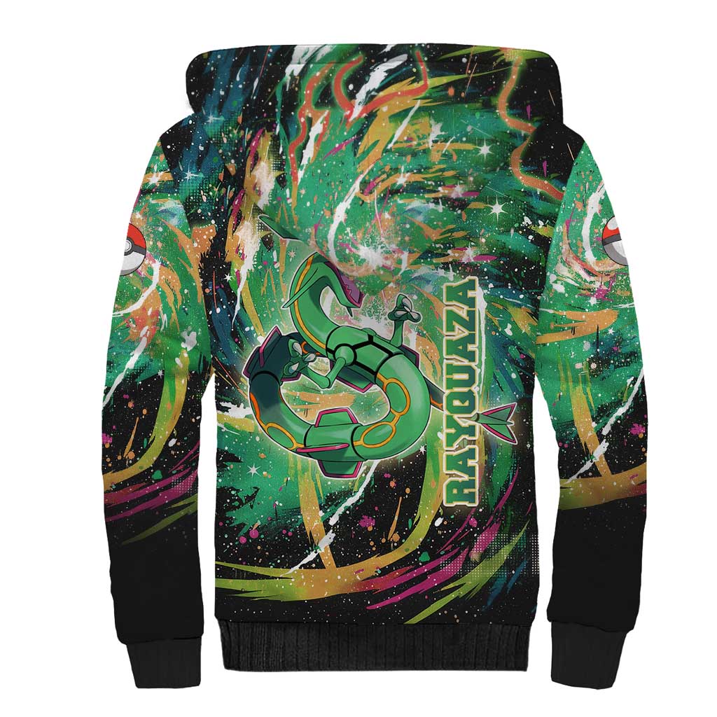 Rayquaza Poké Green Abstract Galaxy Design Sherpa Hoodie Dynamic Swirl Background - The Mazicc