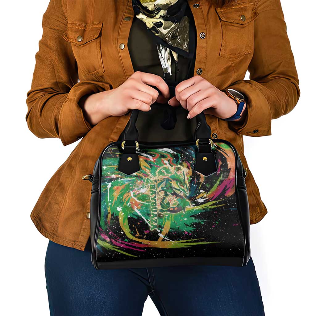 Rayquaza Poké Green Abstract Galaxy Design Shoulder Handbag Dynamic Swirl Background - The Mazicc