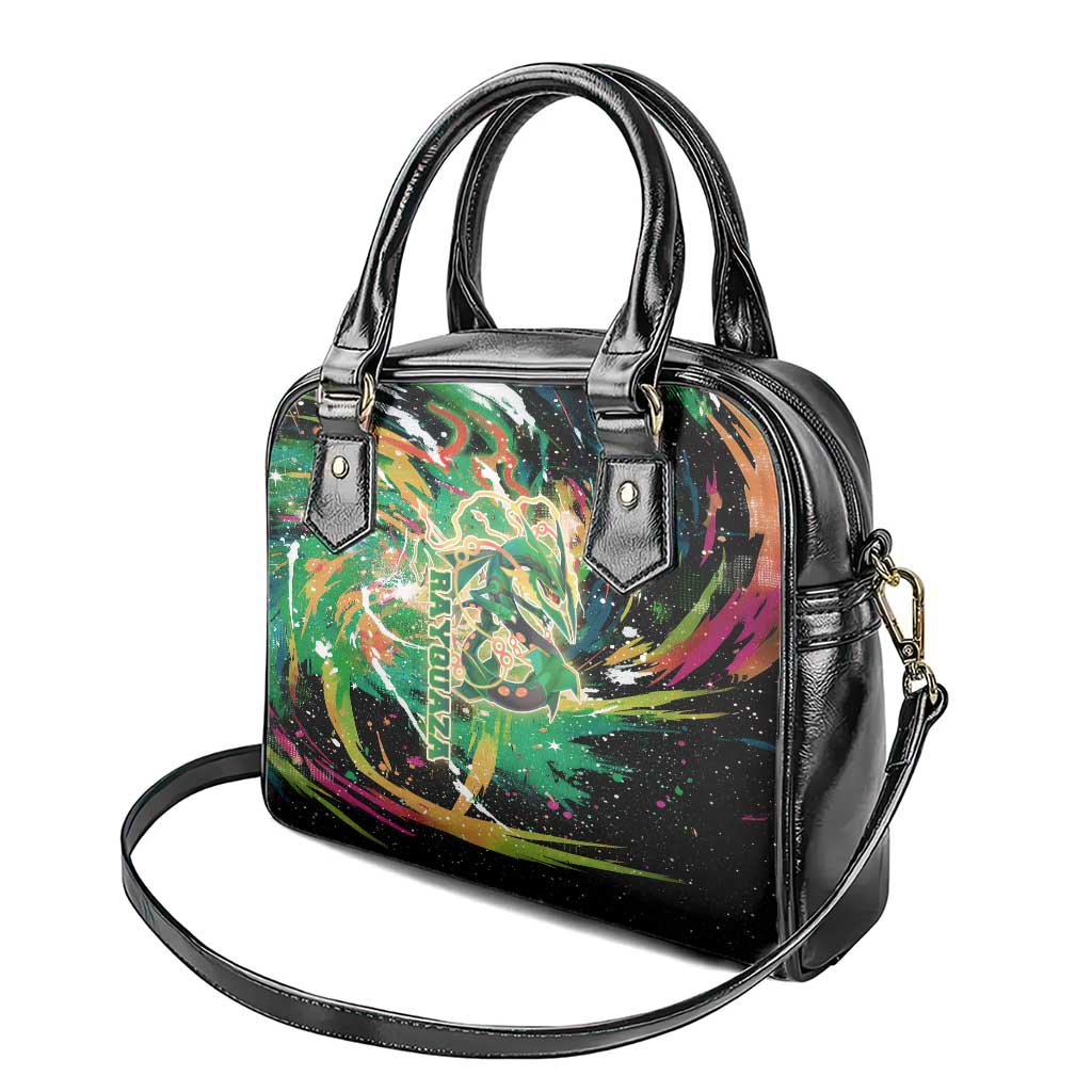 Rayquaza Poké Green Abstract Galaxy Design Shoulder Handbag Dynamic Swirl Background - The Mazicc