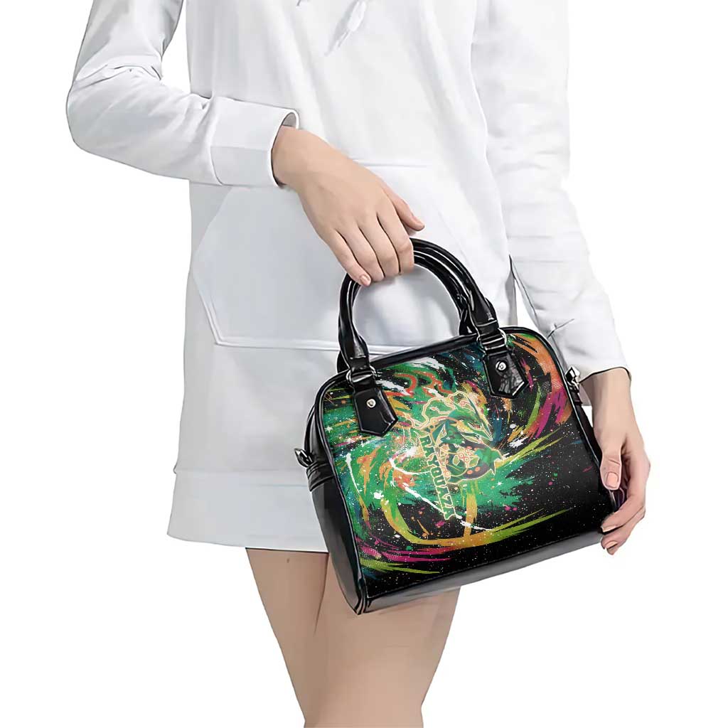 Rayquaza Poké Green Abstract Galaxy Design Shoulder Handbag Dynamic Swirl Background - The Mazicc
