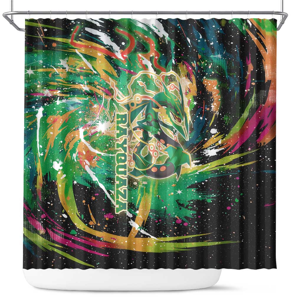 Rayquaza Poké Green Abstract Galaxy Design Shower Curtain Dynamic Swirl Background - The Mazicc