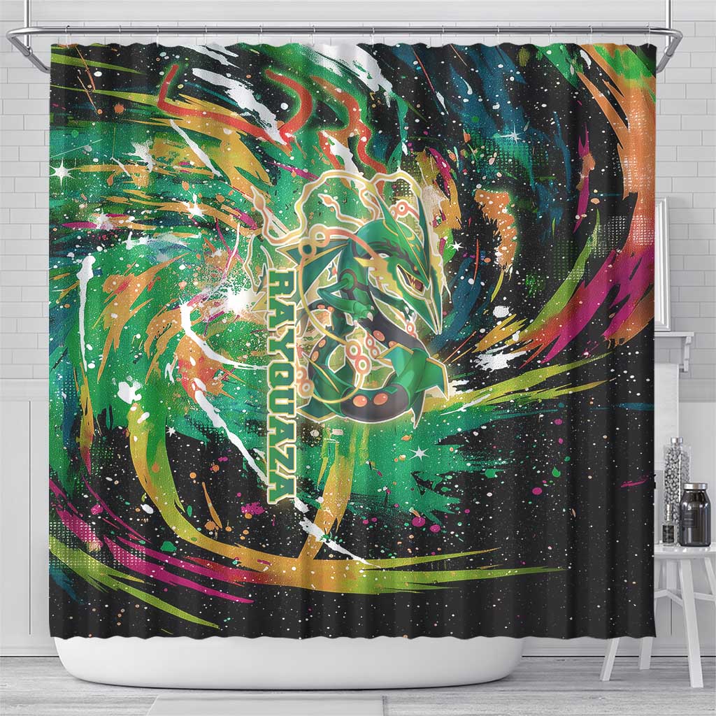 Rayquaza Poké Green Abstract Galaxy Design Shower Curtain Dynamic Swirl Background - The Mazicc