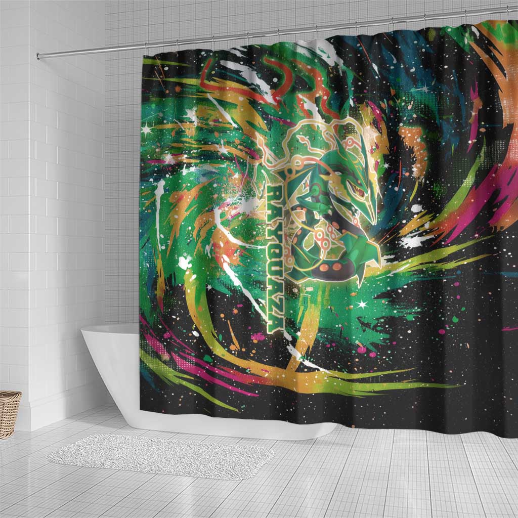 Rayquaza Poké Green Abstract Galaxy Design Shower Curtain Dynamic Swirl Background - The Mazicc