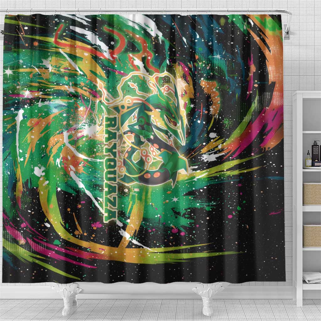 Rayquaza Poké Green Abstract Galaxy Design Shower Curtain Dynamic Swirl Background - The Mazicc
