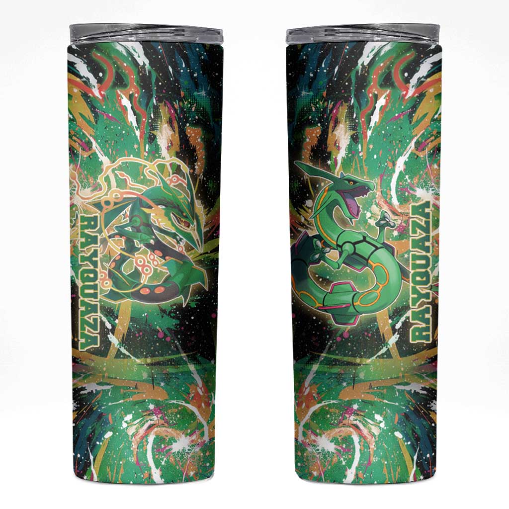 Rayquaza Poké Green Abstract Galaxy Design Skinny Tumbler Dynamic Swirl Background - The Mazicc