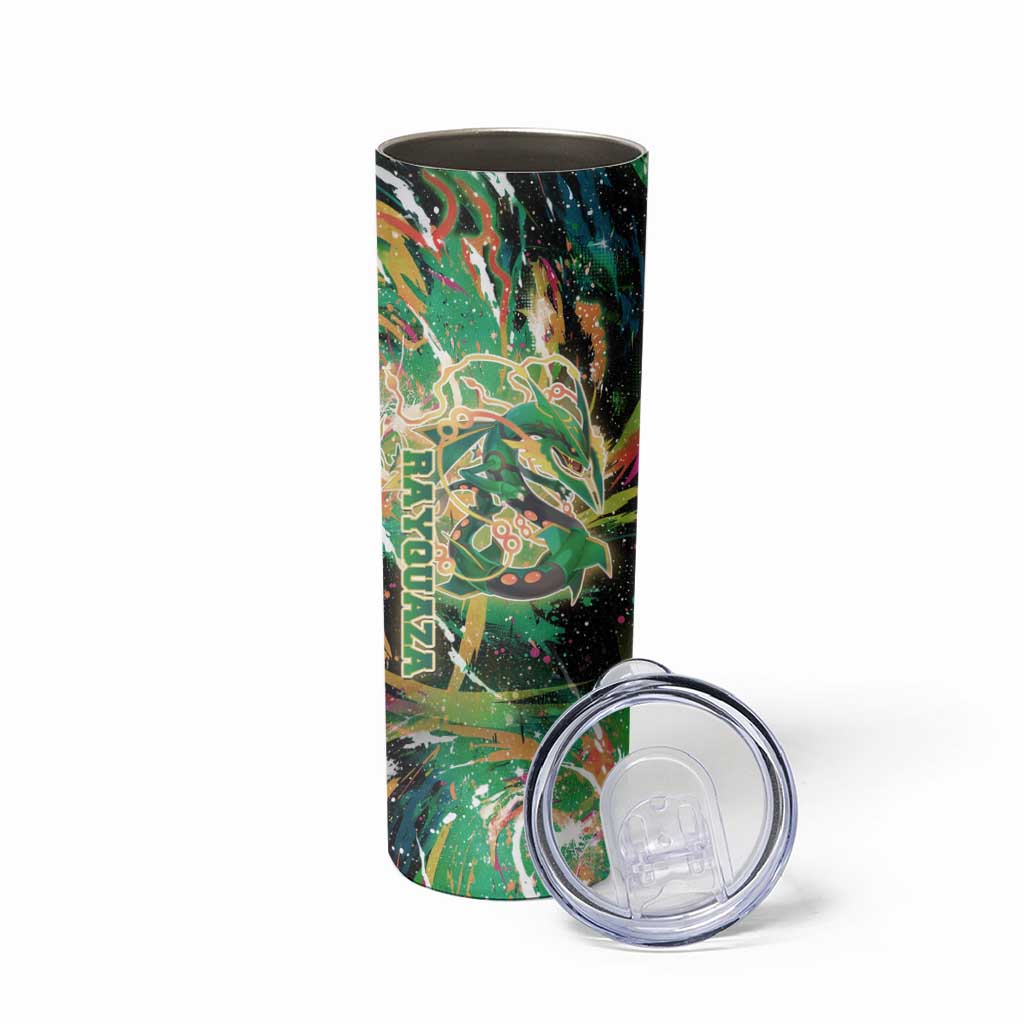 Rayquaza Poké Green Abstract Galaxy Design Skinny Tumbler Dynamic Swirl Background - The Mazicc